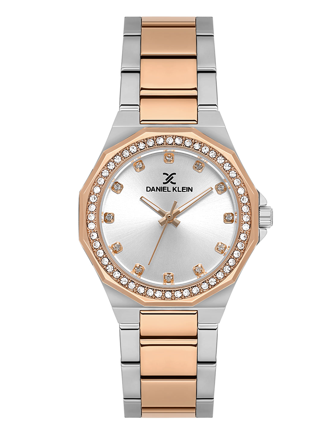 Daniel klein Premium Lady IPS/IP Pink R.Gold Silver Sunray Dial Stone Stainless Steel Watch DK.1.13918-6