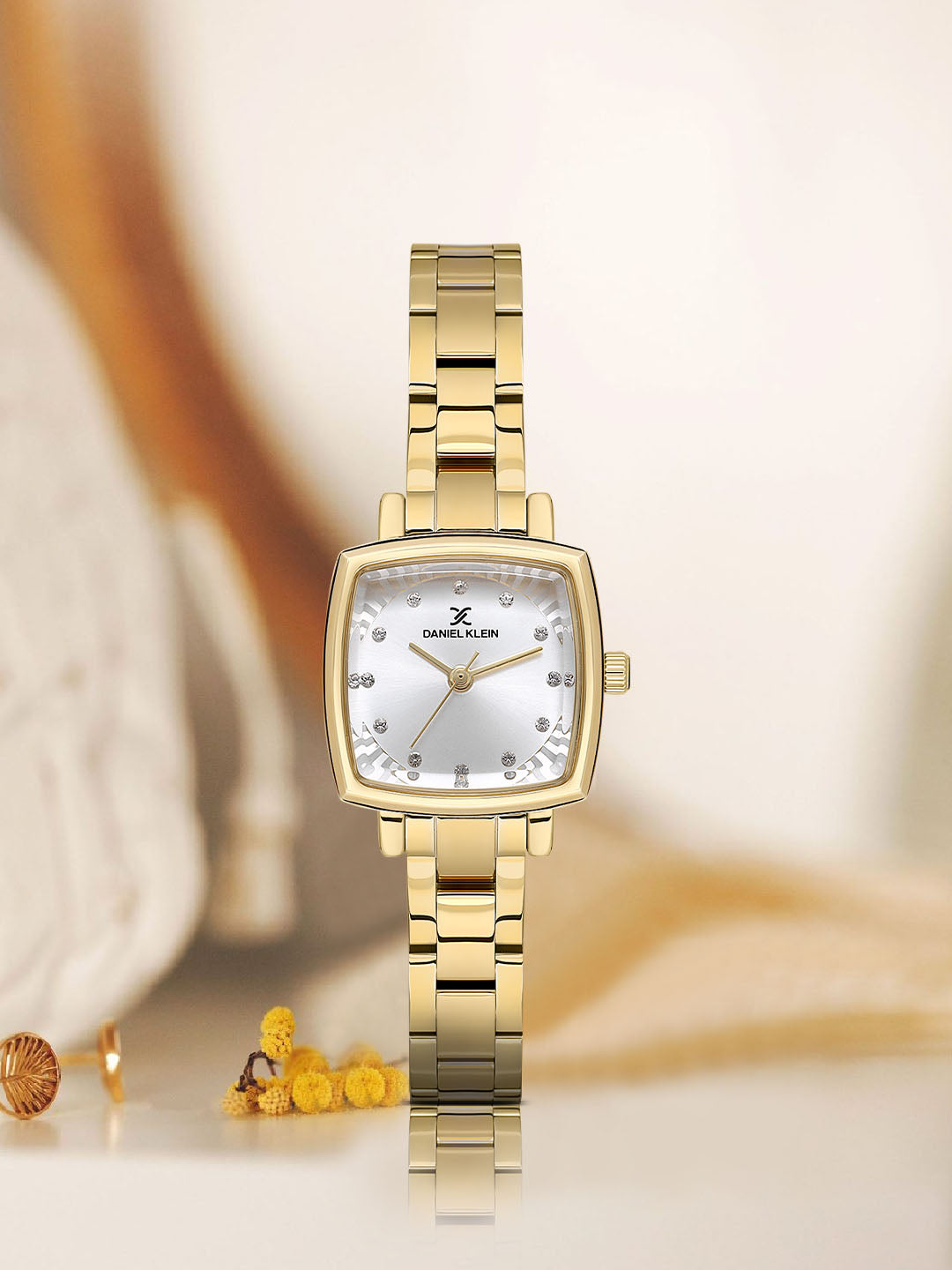 Daniel klein Premium Lady IPG Silver Embossed Dial Stone Stainless Steel Watch DK.1.13922-3