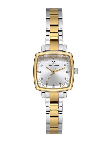 Daniel klein Premium Lady Dual-Tone IPS/IPG Silver Embossed Dial Stone Stainless Steel Watch DK.1.13922-4