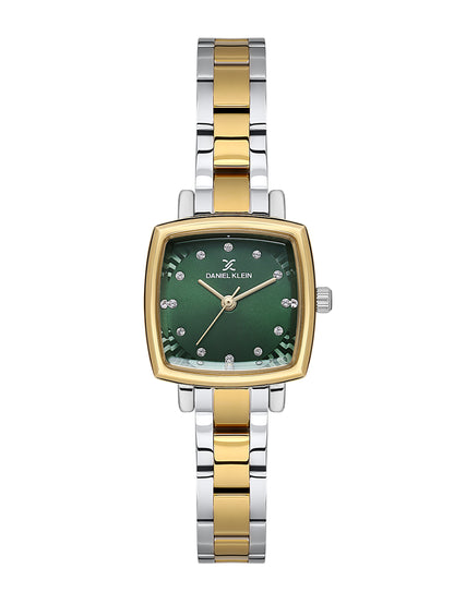 Daniel klein Premium Lady Dual-Tone IPS/IPG Dark Green Embossed Dial Stone Stainless Steel Watch DK.1.13922-5