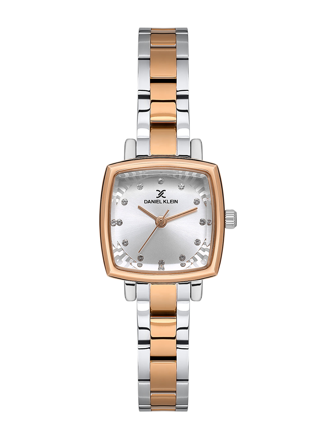 Daniel klein Premium Lady IPS/IP Pink R.Gold Silver Embossed Dial Stone Stainless Steel Watch DK.1.13922-6