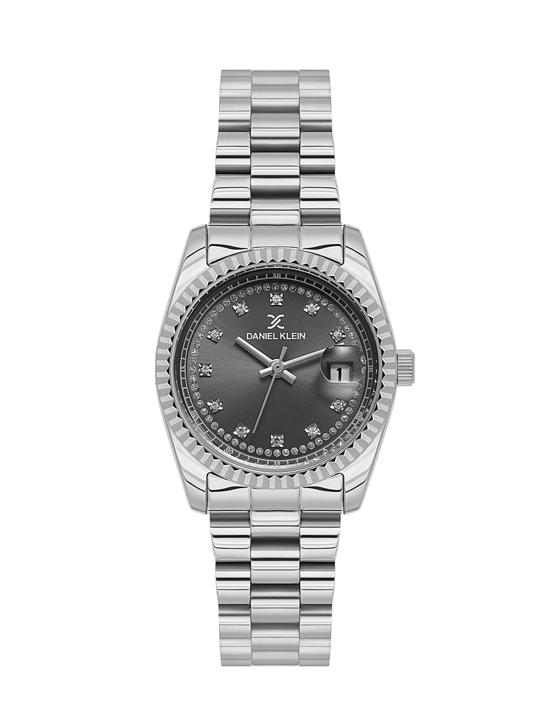 Daniel klein Premium Lady IPS Gunmetal Sunray Dial Stone Stainless Steel Watch DK.1.13924-2