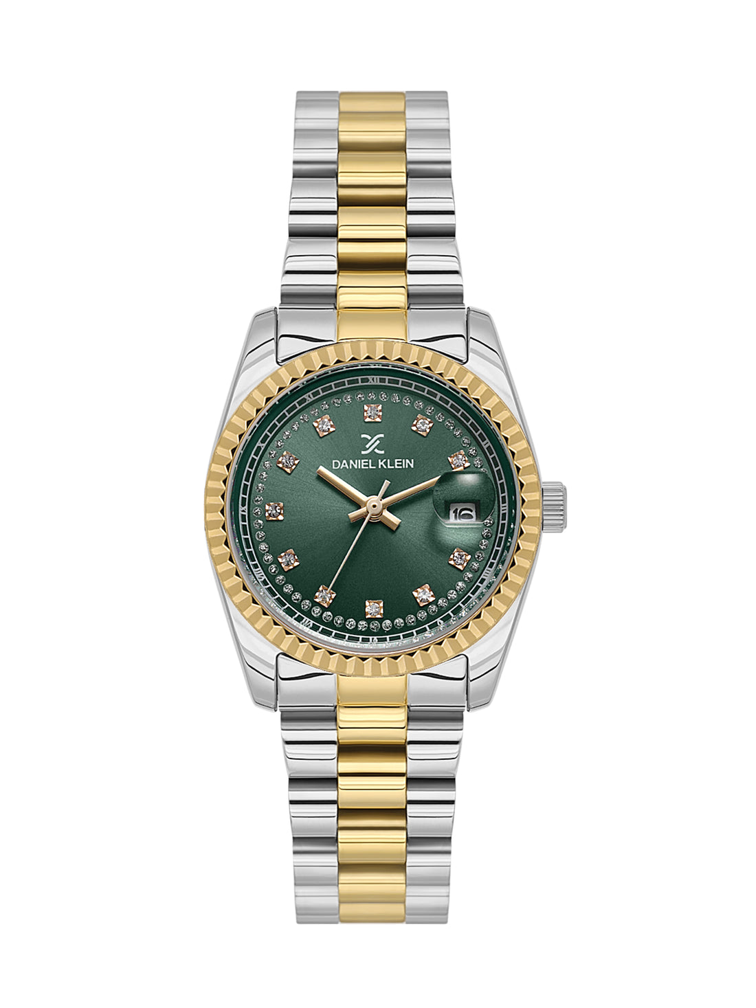 Daniel klein Premium Lady Dual-Tone IPS/IPG Dark Green Sunray Dial Stone Stainless Steel Watch DK.1.13924-5