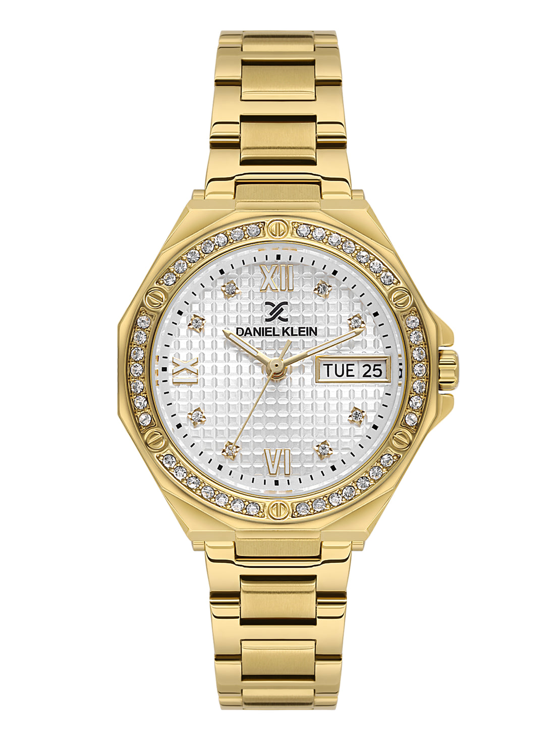 Daniel klein Premium Lady IPG Silver Embossed Dial Stone Stainless Steel Watch DK.1.13931-3