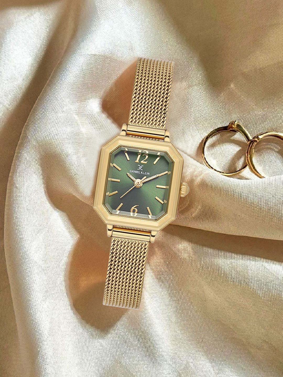 Daniel klein Premium Lady Dark Green Sunray Dial Gold Mesh Watch DK.1.13945-5