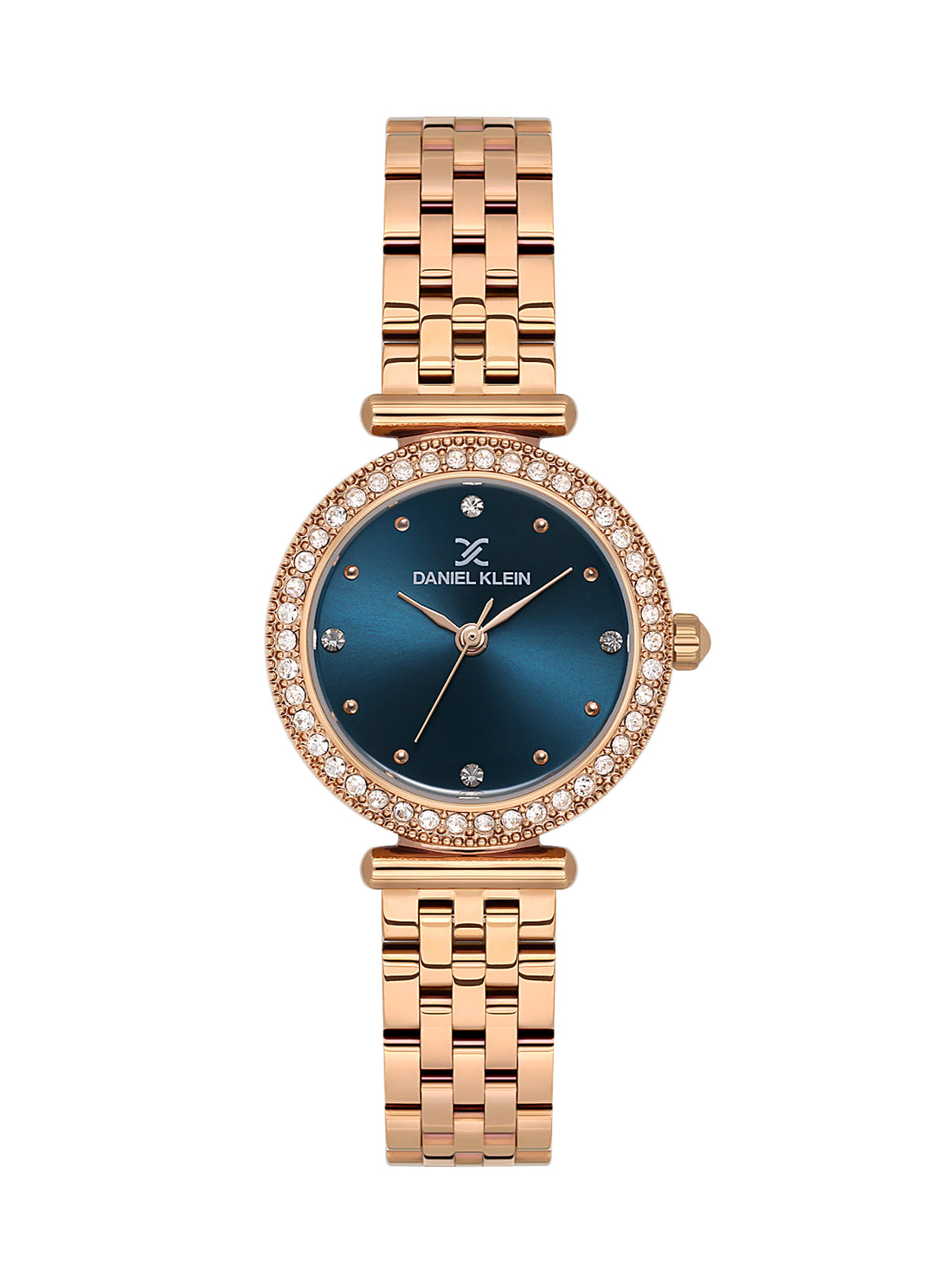 Daniel klein IP Pink R.Gold Blue MOP Sunray Dial Stone Watch for Women DK.1.13948-5
