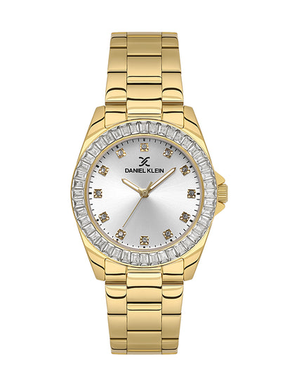 Daniel klein IPG Silver Sunray Dial Stone Watch for Women DK.1.13950-2