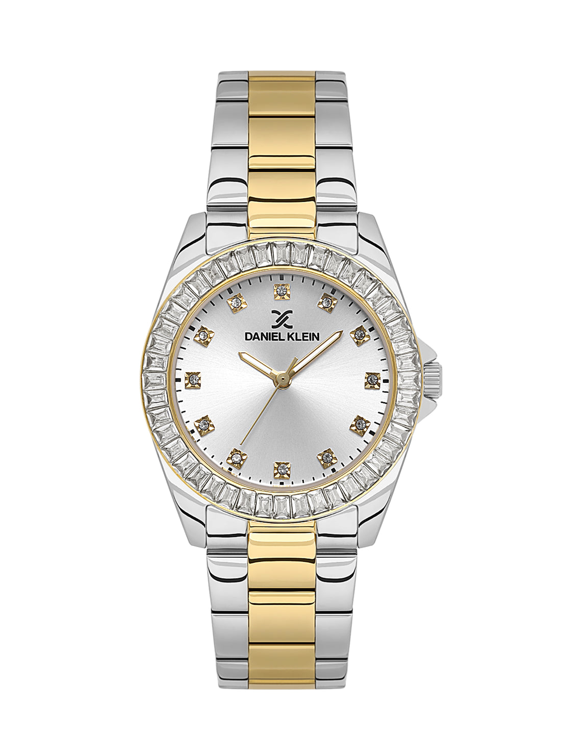 Daniel klein Dual-Tone IPS/IPG Silver Sunray Dial Stone Watch for Women DK.1.13950-4
