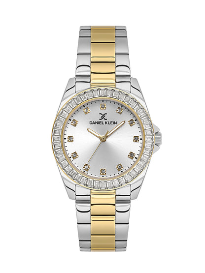 Daniel klein Dual-Tone IPS/IPG Silver Sunray Dial Stone Watch for Women DK.1.13950-4