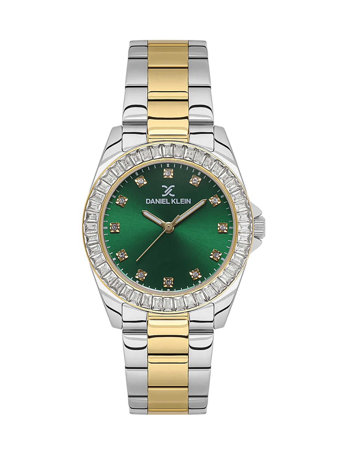 Daniel klein Dual-Tone IPS/IPG Dark Green Sunray Dial Stone Watch for Women DK.1.13950-5