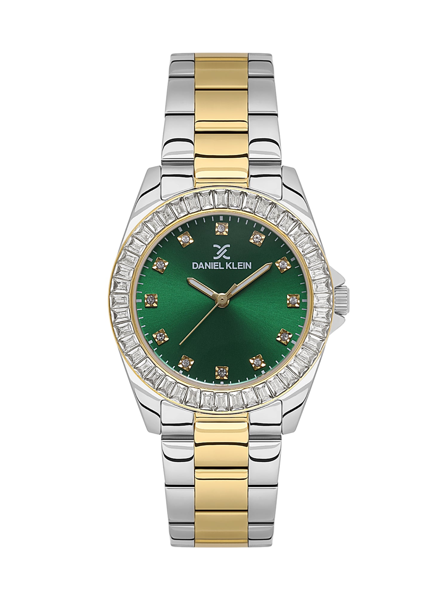 Daniel klein Dual-Tone IPS/IPG Dark Green Sunray Dial Stone Watch for Women DK.1.13950-5