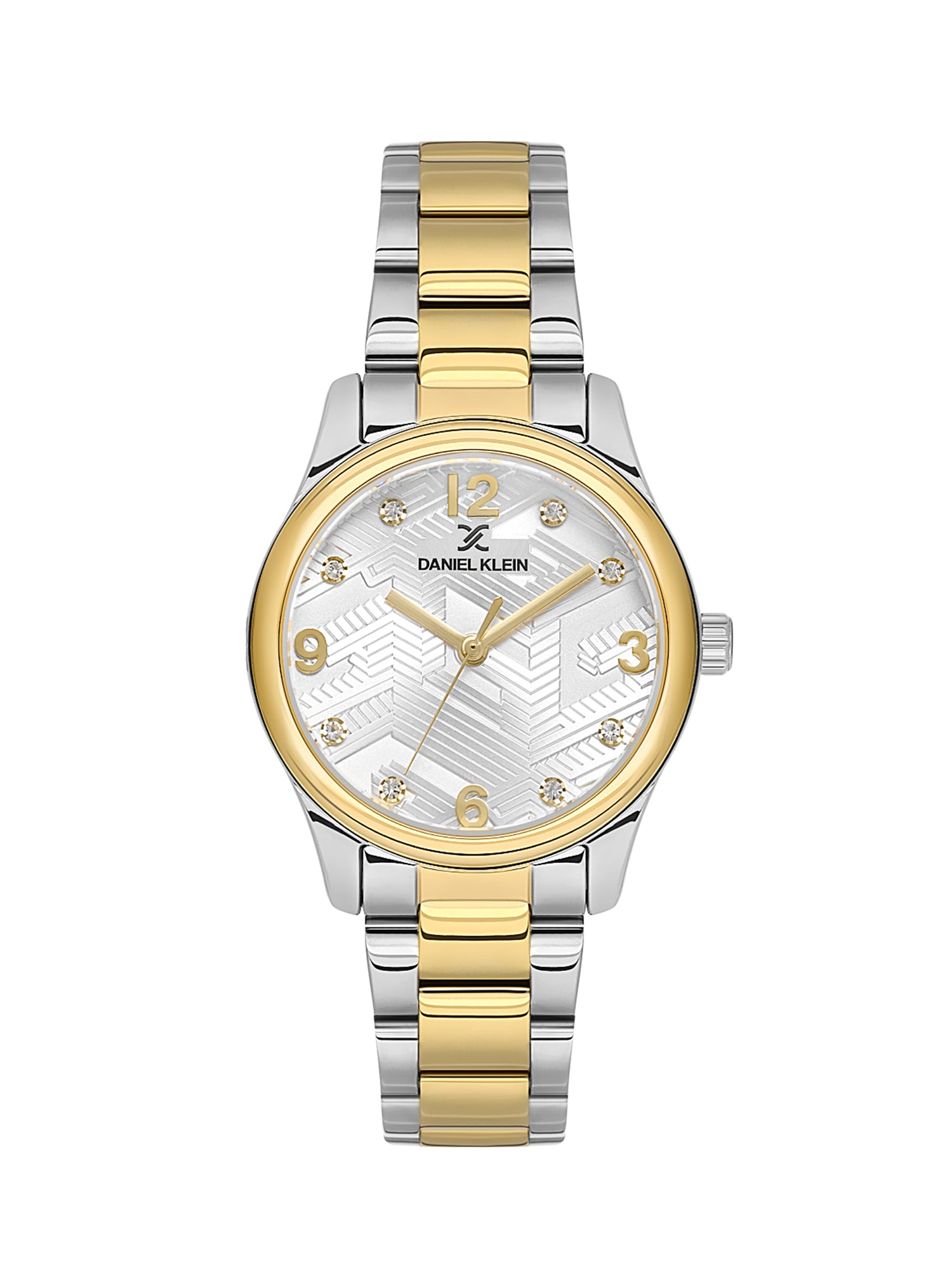 Daniel klein Dual-Tone IPS/IPG Silver Embossed Dial Stone Watch for Women DK.1.13953-5