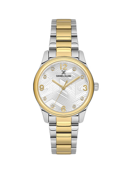 Daniel klein Dual-Tone IPS/IPG Silver Embossed Dial Stone Watch for Women DK.1.13953-5