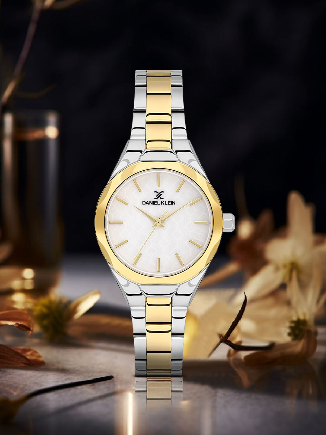 Daniel klein Dual-Tone IPS/IPG White MOP Sunray Dial Watch for Women DK.1.13965-4