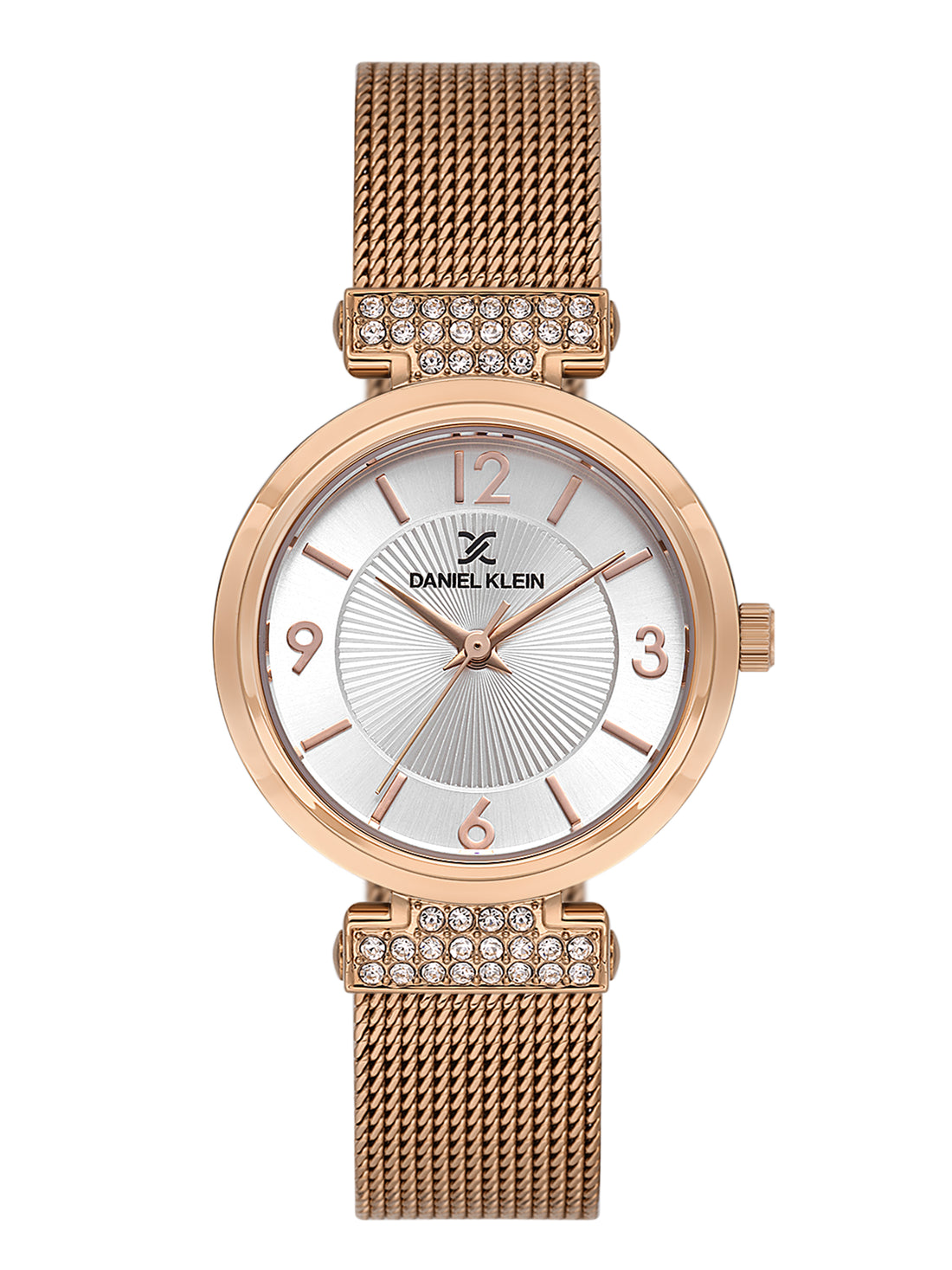 Daniel klein Premium Lady Silver Emboss Dial Rose Gold Mesh Watch DK.1.13966-5