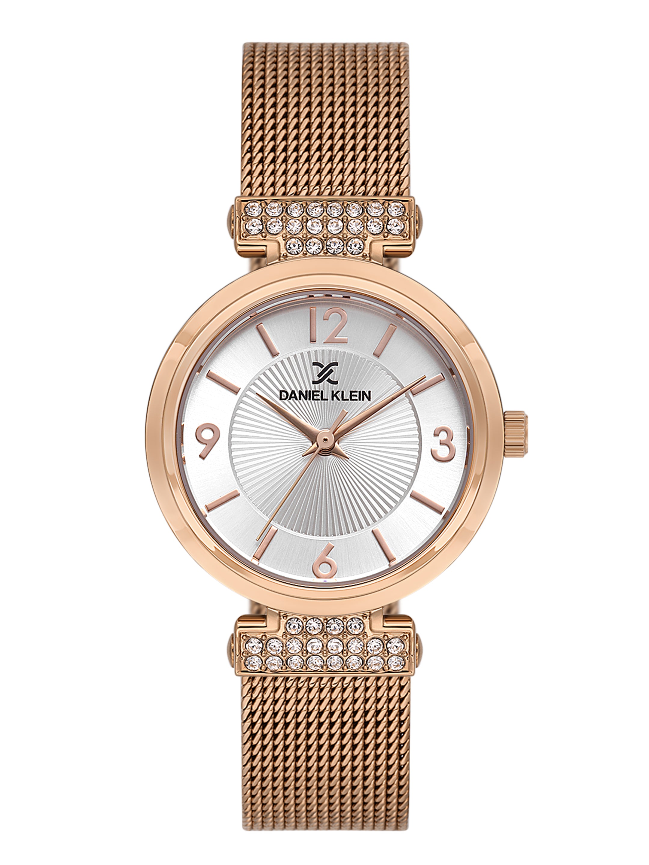 Daniel klein Premium Lady Silver Emboss Dial Rose Gold Mesh Watch DK.1.13966-5