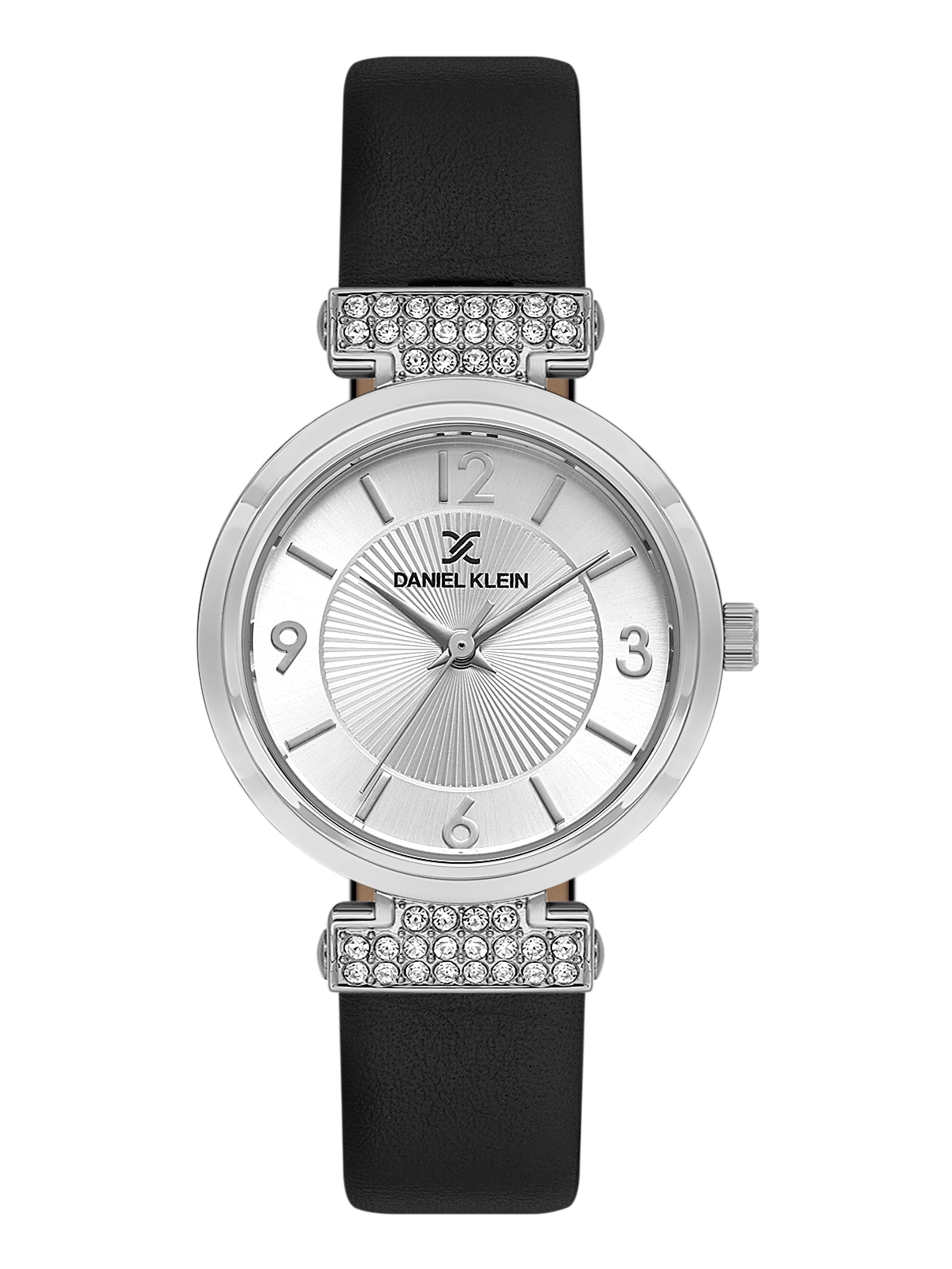 Daniel klein Premium Lady Silver Emboss Dial Black Leather Watch DK.1.13967-1