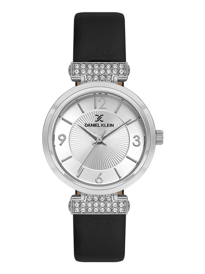 Daniel klein Premium Lady Silver Emboss Dial Black Leather Watch DK.1.13967-1