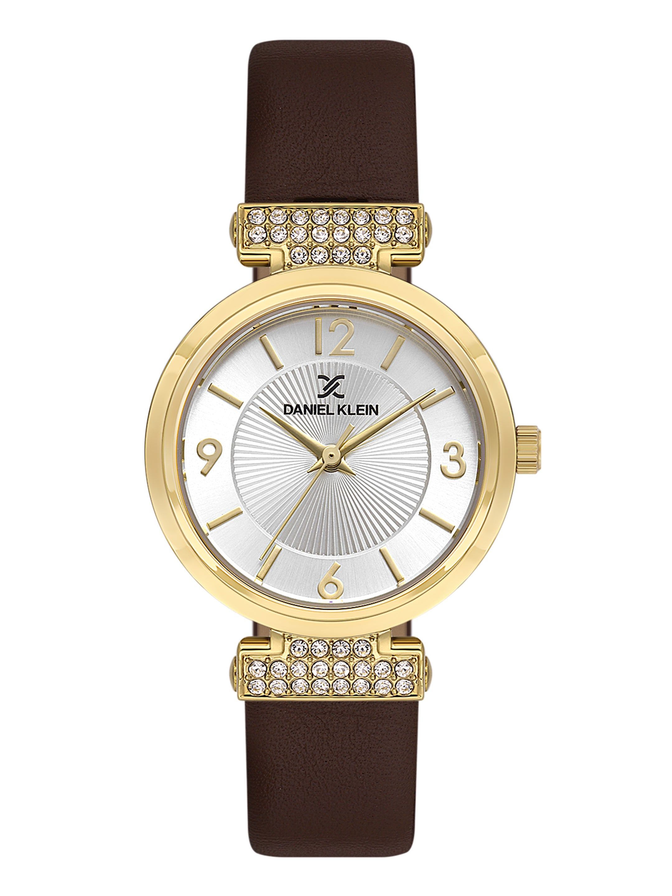 Daniel klein Premium Lady Silver Emboss Dial Dark Brown Leather Watch DK.1.13967-4