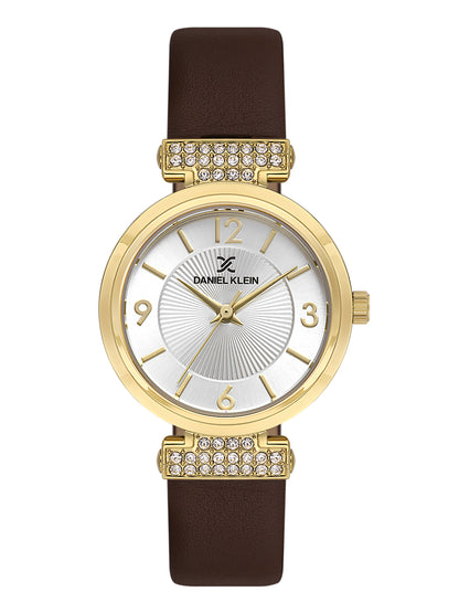Daniel klein Premium Lady Silver Emboss Dial Dark Brown Leather Watch DK.1.13967-4