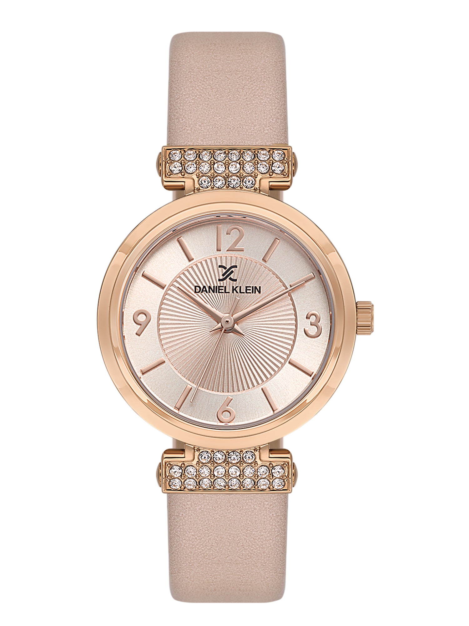 Daniel klein Premium Lady Rose Gold Pink Emboss Dial Leather Watch DK.1.13967-5