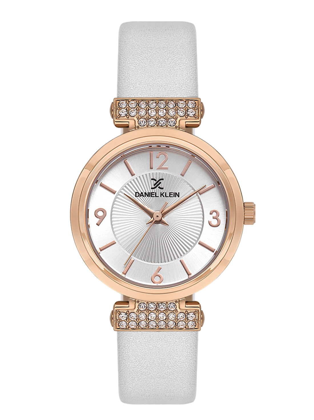 Daniel klein Premium Lady Rose Gold Silver Leather White Emboss Dial Watch DK.1.13967-6