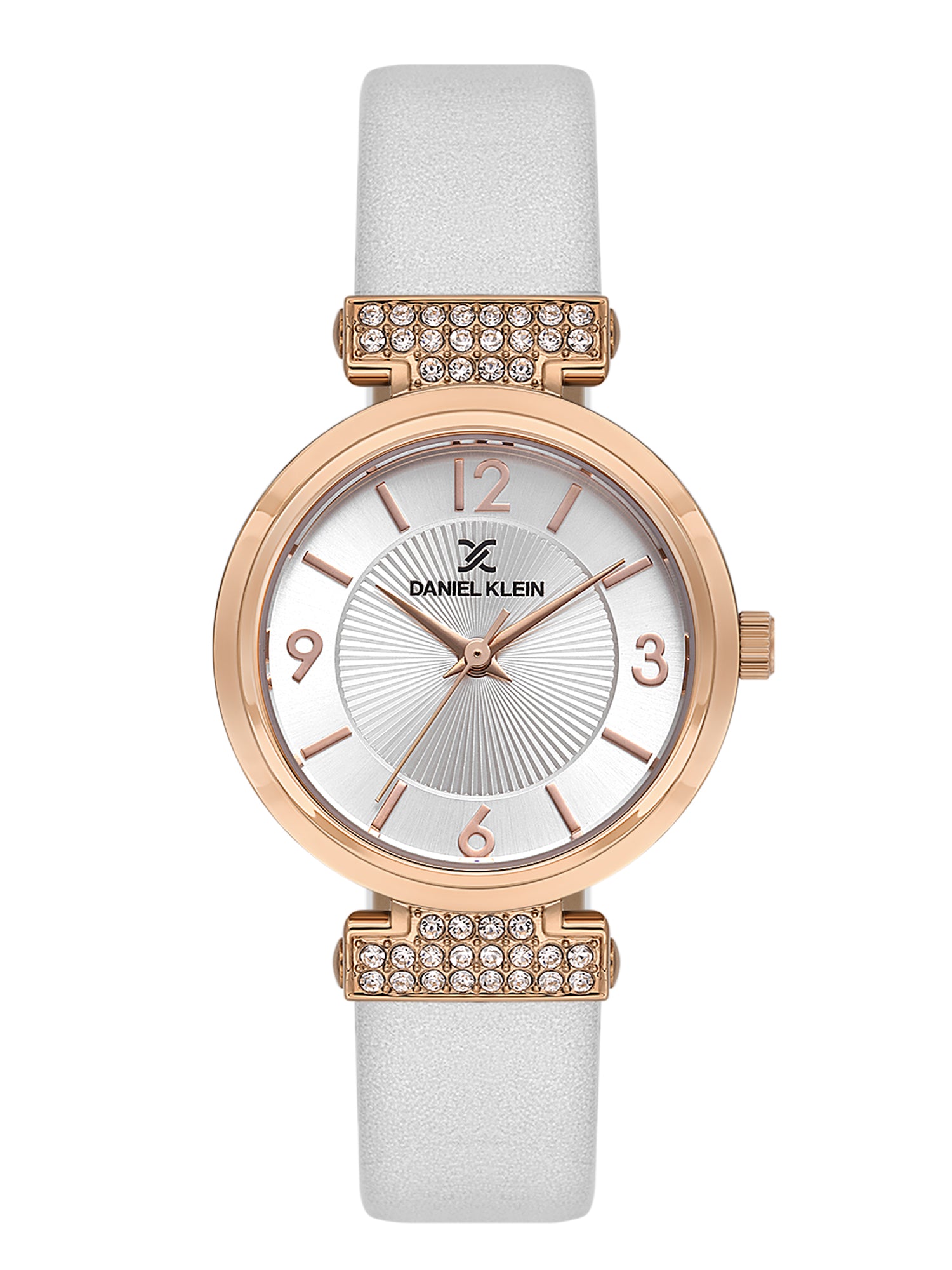 Daniel klein Premium Lady Rose Gold Silver Leather White Emboss Dial Watch DK.1.13967-6