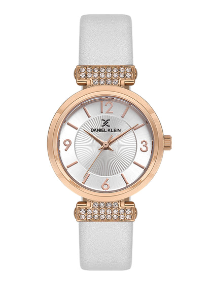 Daniel klein Premium Lady Rose Gold Silver Leather White Emboss Dial Watch DK.1.13967-6