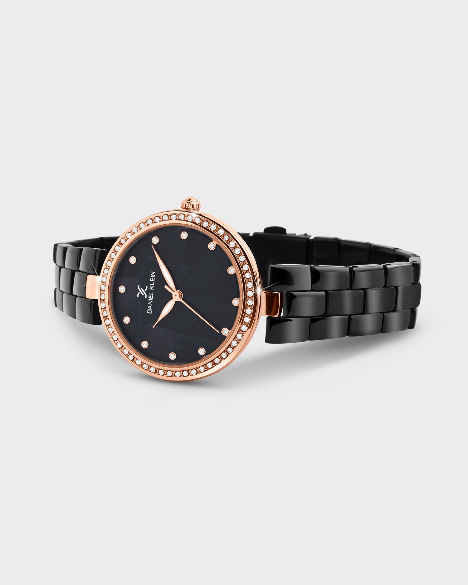 Night Black with Rose Gold Stones Studded Women Premium Watch