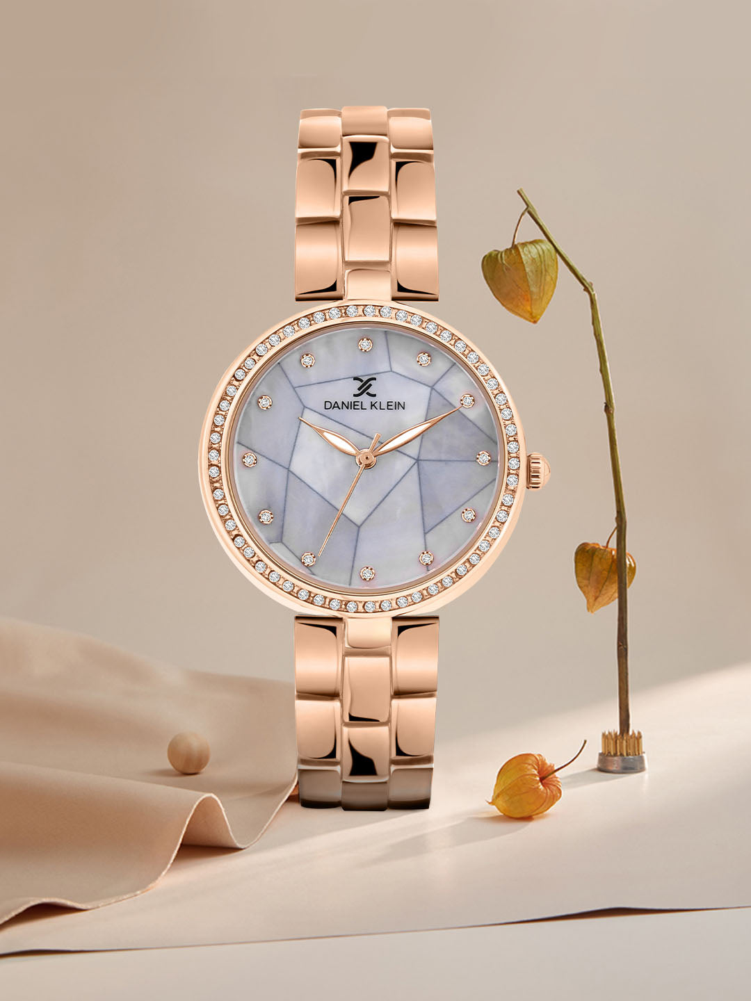 Rose Gold Strap with Stone Studded Case Women Premium Watch DK.1.14019-2