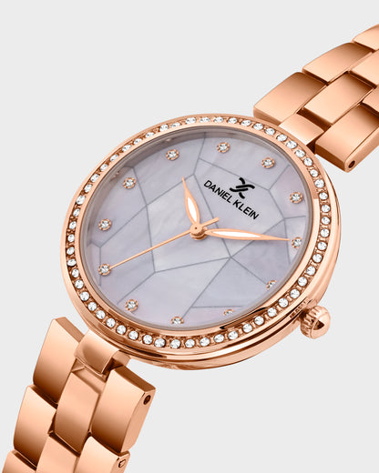 Rose Gold Strap with Stone Studded Case Women Premium Watch DK.1.14019-2