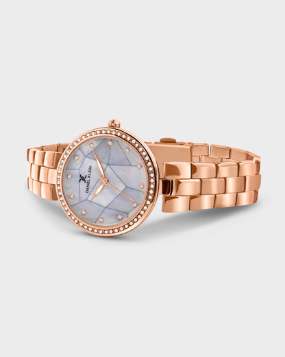 Rose Gold Strap with Stone Studded Case Women Premium Watch DK.1.14019-2