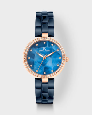 Navy Blue Strap with Rose Gold Stone Studded Women Premium Watch