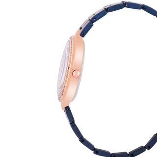 Navy Blue Strap with Rose Gold Stone Studded Women Premium Watch