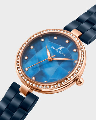 Navy Blue Strap with Rose Gold Stone Studded Women Premium Watch