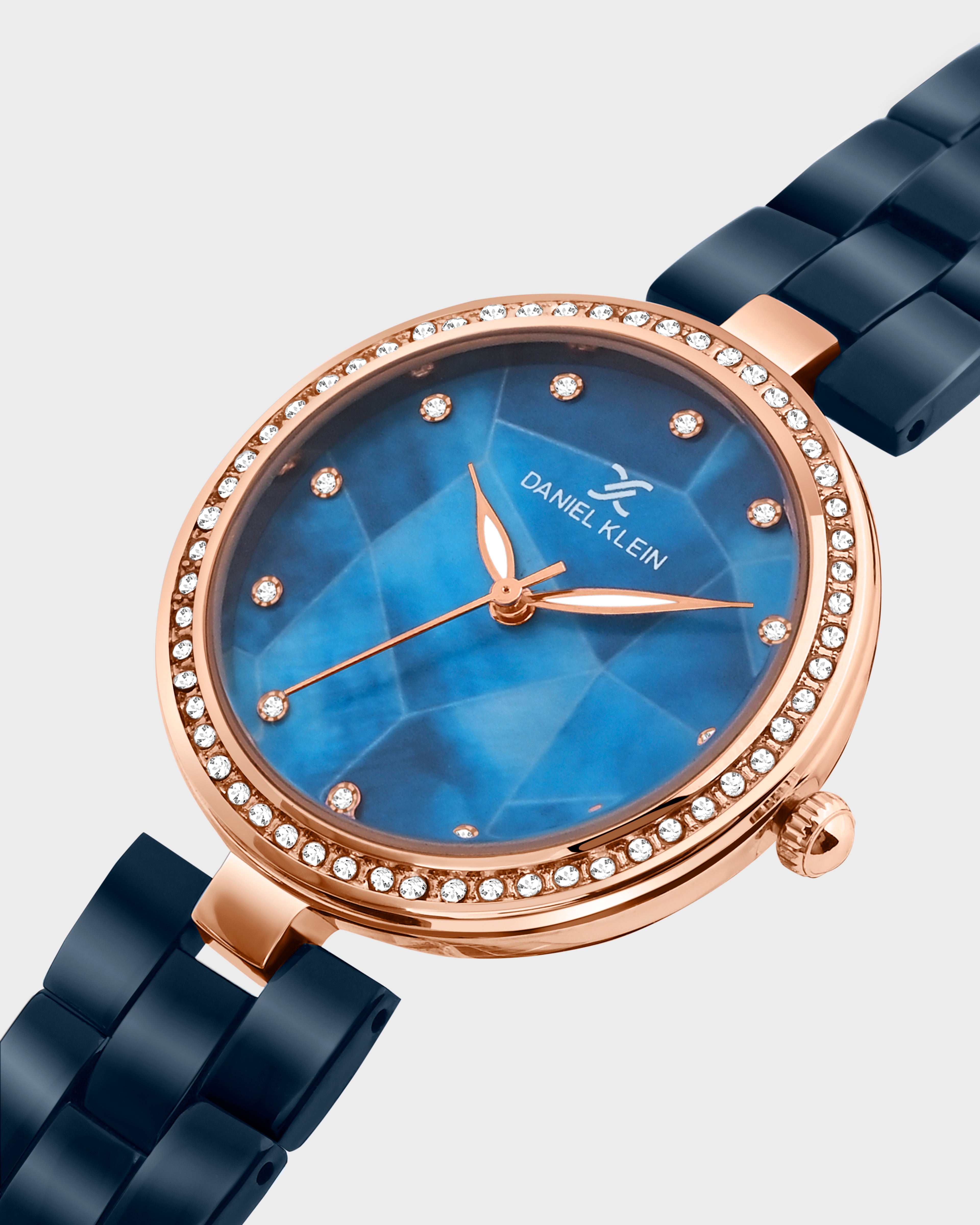Navy Blue Strap with Rose Gold Stone Studded Women Premium Watch