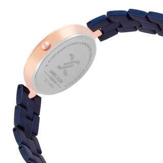 Navy Blue Strap with Rose Gold Stone Studded Women Premium Watch