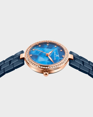 Navy Blue Strap with Rose Gold Stone Studded Women Premium Watch