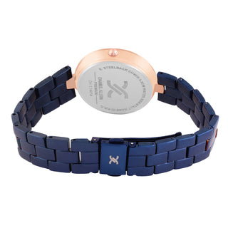 Navy Blue Strap with Rose Gold Stone Studded Women Premium Watch