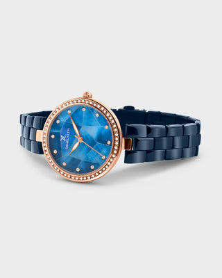 Navy Blue Strap with Rose Gold Stone Studded Women Premium Watch