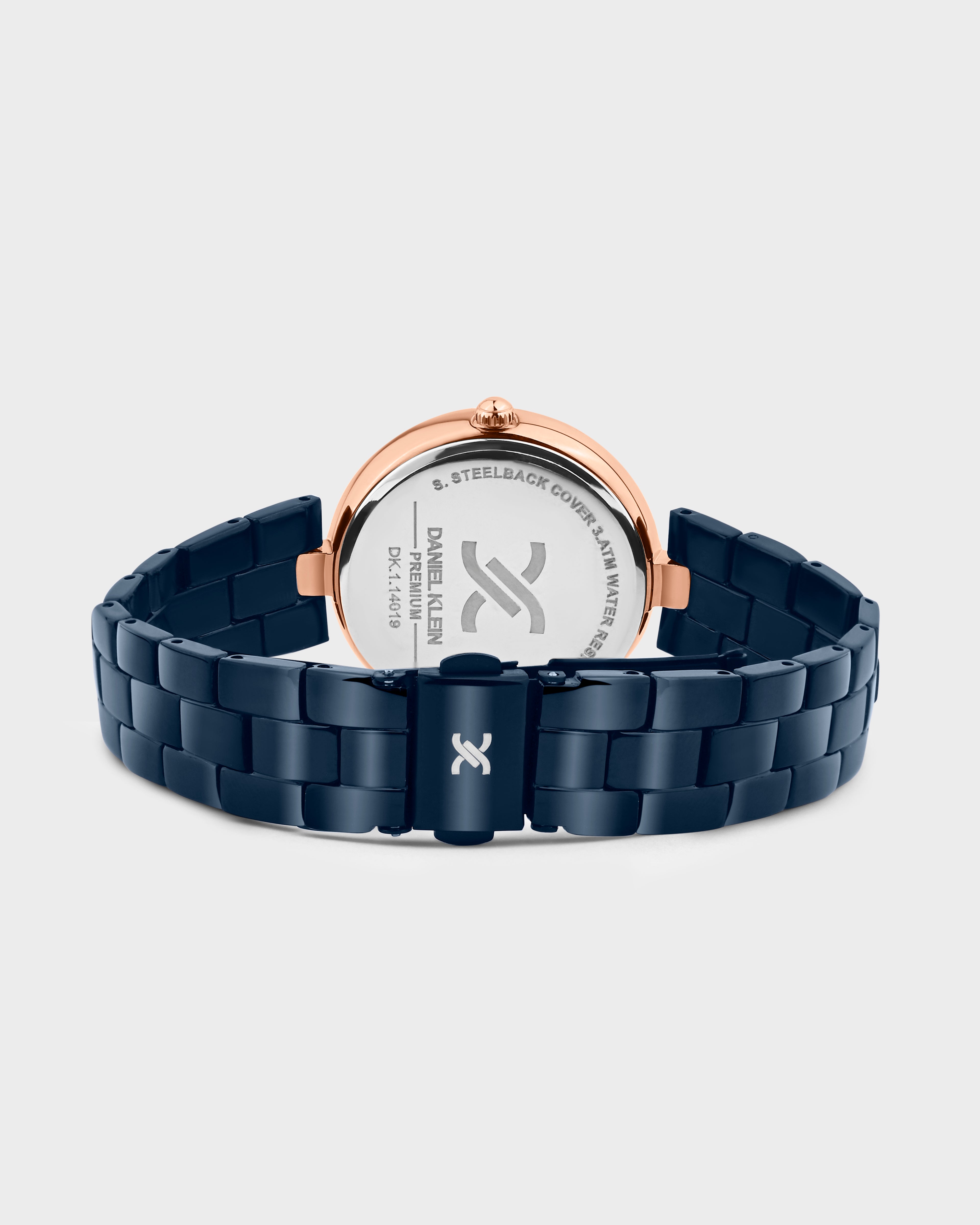 Navy Blue Strap with Rose Gold Stone Studded Women Premium Watch