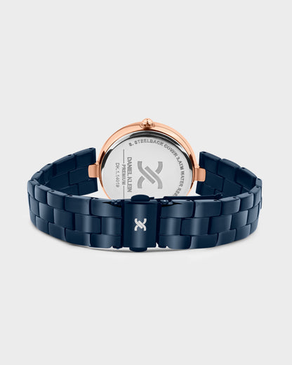 Navy Blue Strap with Rose Gold Stone Studded Women Premium Watch