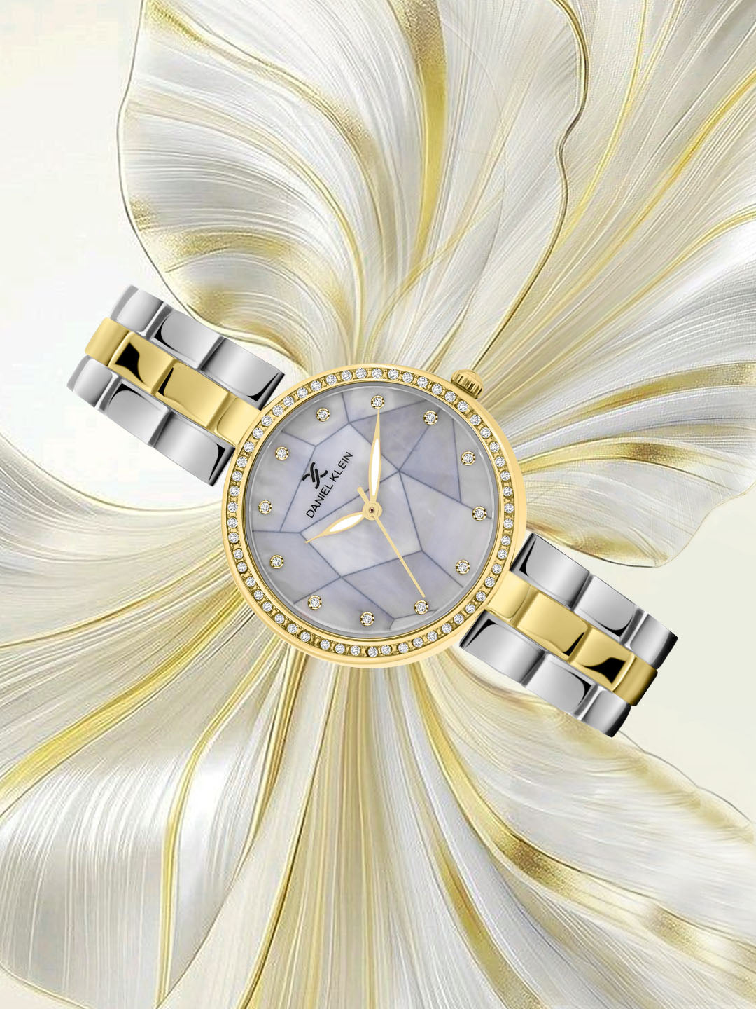 Gold and Silver Strap with Gold Stone Studded Women Premium Watch