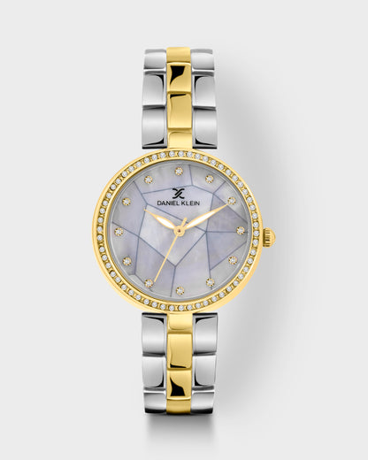 Gold and Silver Strap with Gold Stone Studded Women Premium Watch