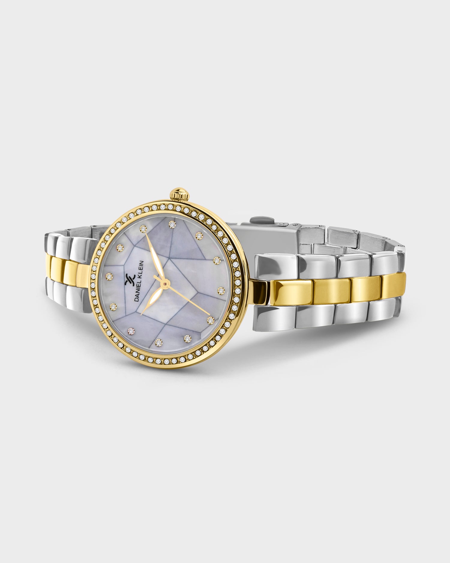 Gold and Silver Strap with Gold Stone Studded Women Premium Watch