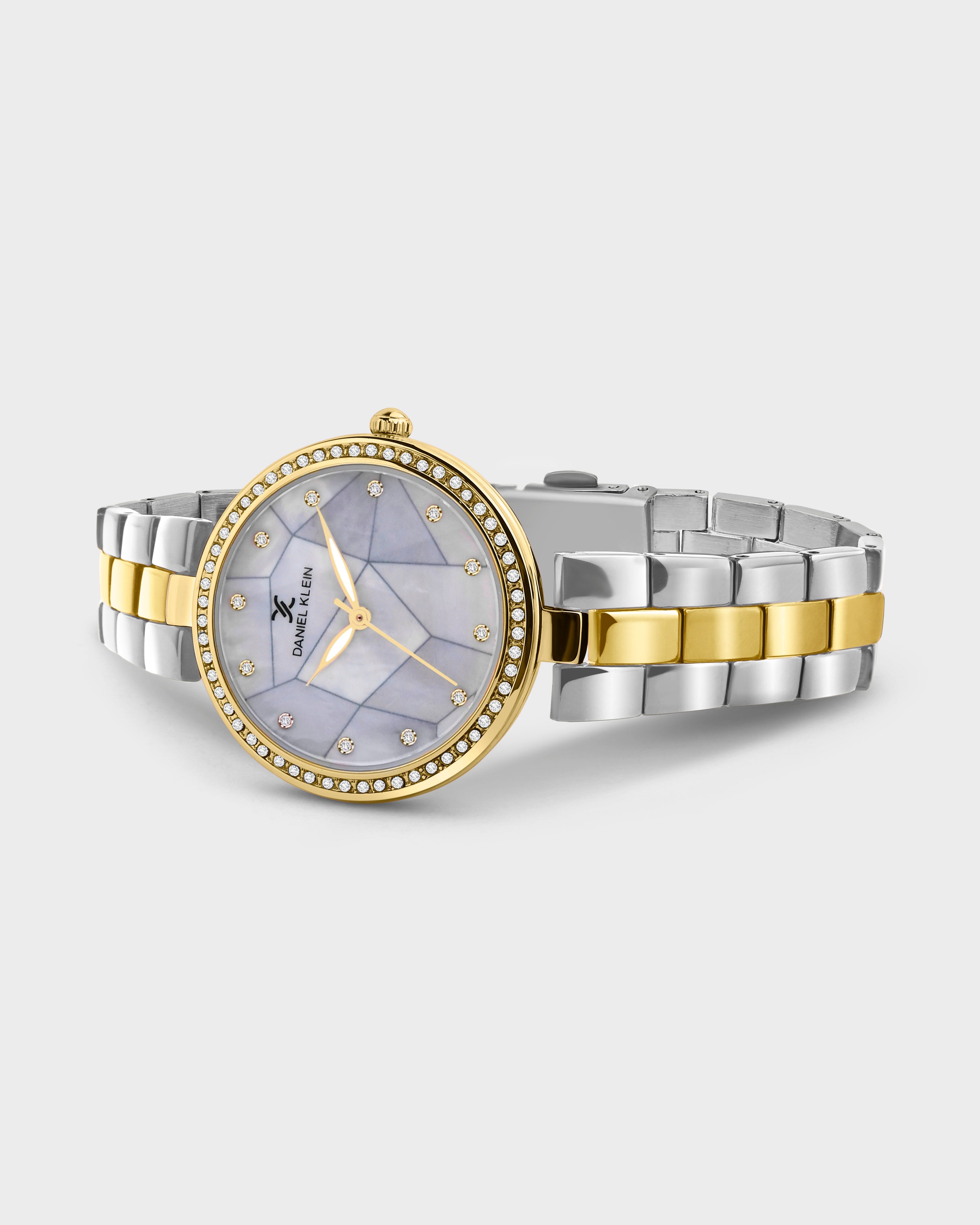 Gold and Silver Strap with Gold Stone Studded Women Premium Watch