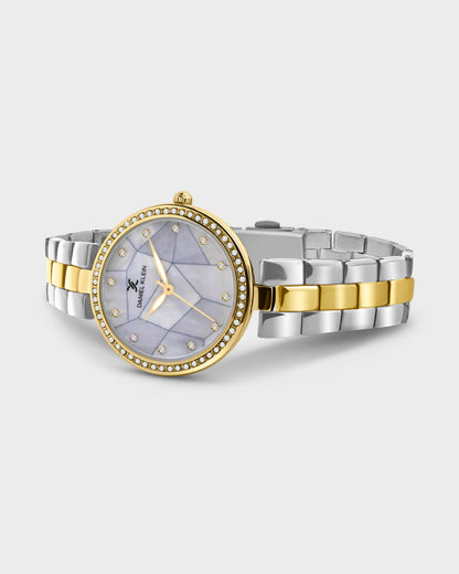 Gold and Silver Strap with Gold Stone Studded Women Premium Watch