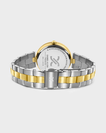 Gold and Silver Strap with Gold Stone Studded Women Premium Watch