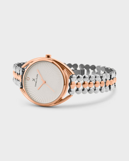 Silver and Rose Gold Strap Women Premium Watch