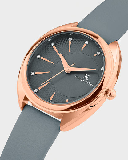 Grey Soft Leather Band with Rose Gold Case Women Premium Watch